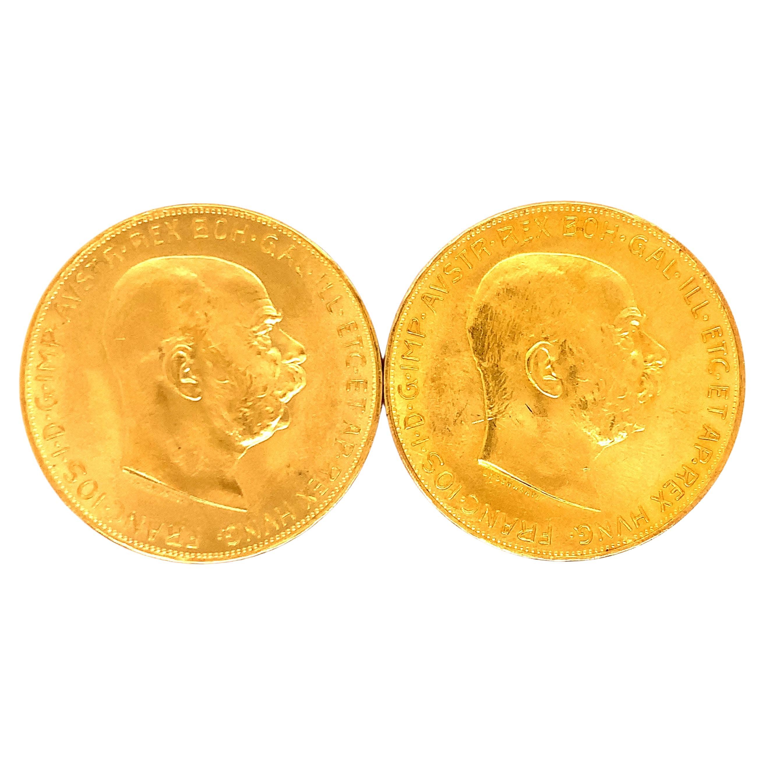 Two 100 Gold Austrian Corona from 1915 For Sale