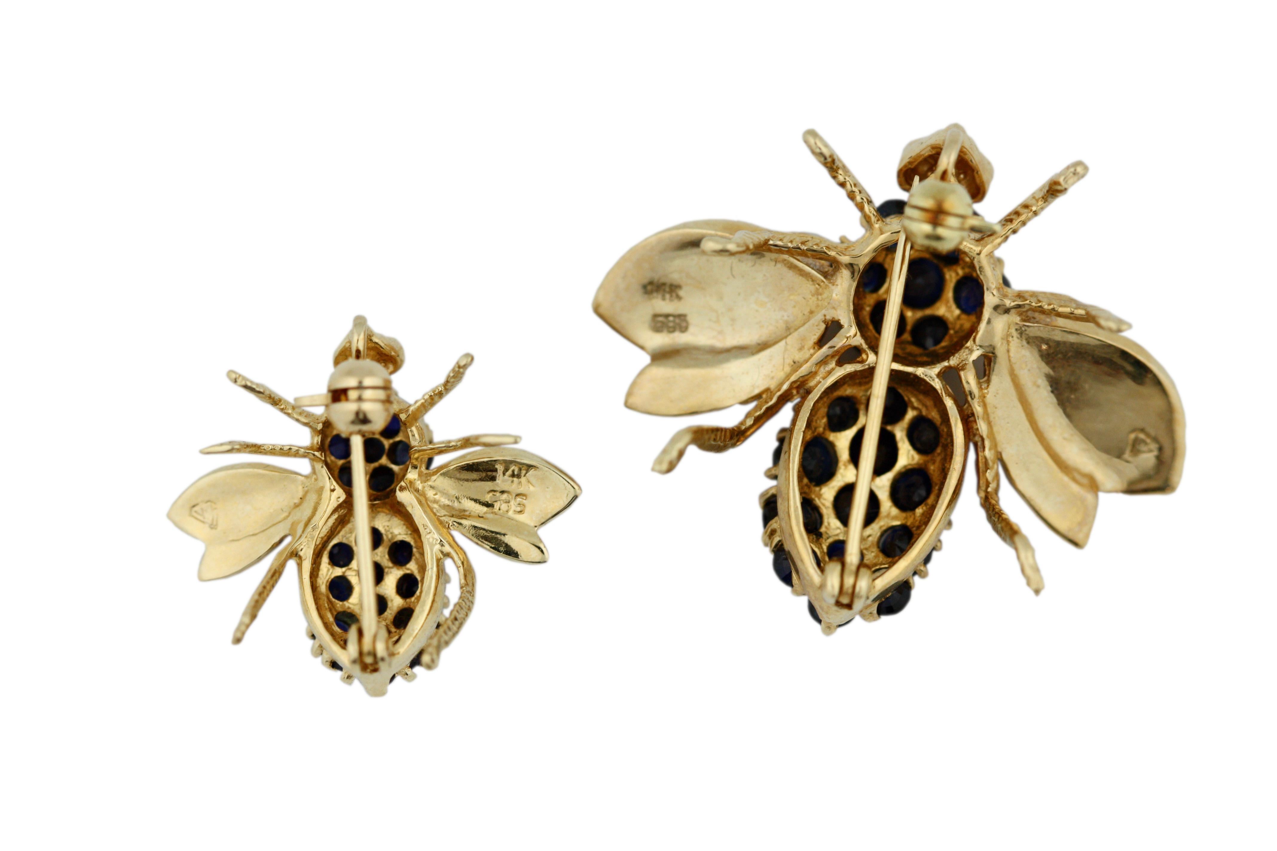 Two 14 Karat Gold and Gem-Set Bee Brooches, Designed as Bees 1