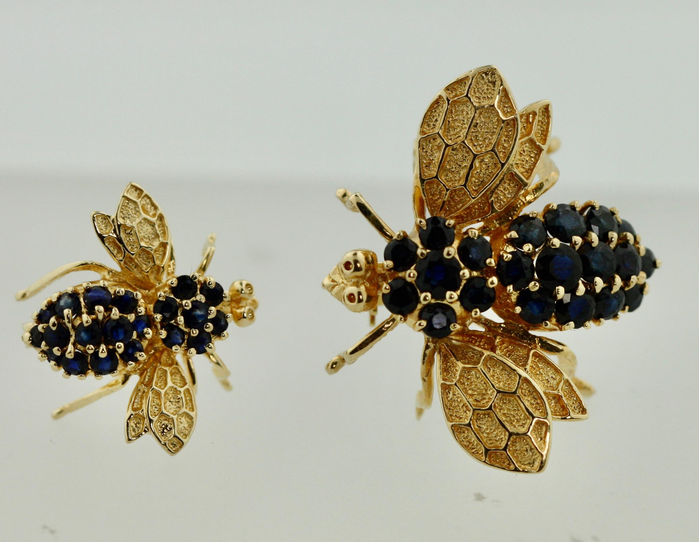 Two 14 Karat Gold and Gem-Set Bee Brooches, Designed as Bees 2