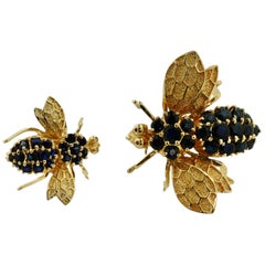 Vintage Two 14 Karat Gold and Gem-Set Bee Brooches, Designed as Bees