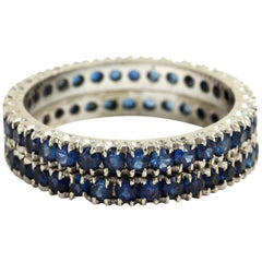 Two 14 Karat White Gold Blue Sapphire Eternity Wedding Band Stack Vintage Two 14 Karat White Gold Blue Sapphire Eternity Wedding Band Stack