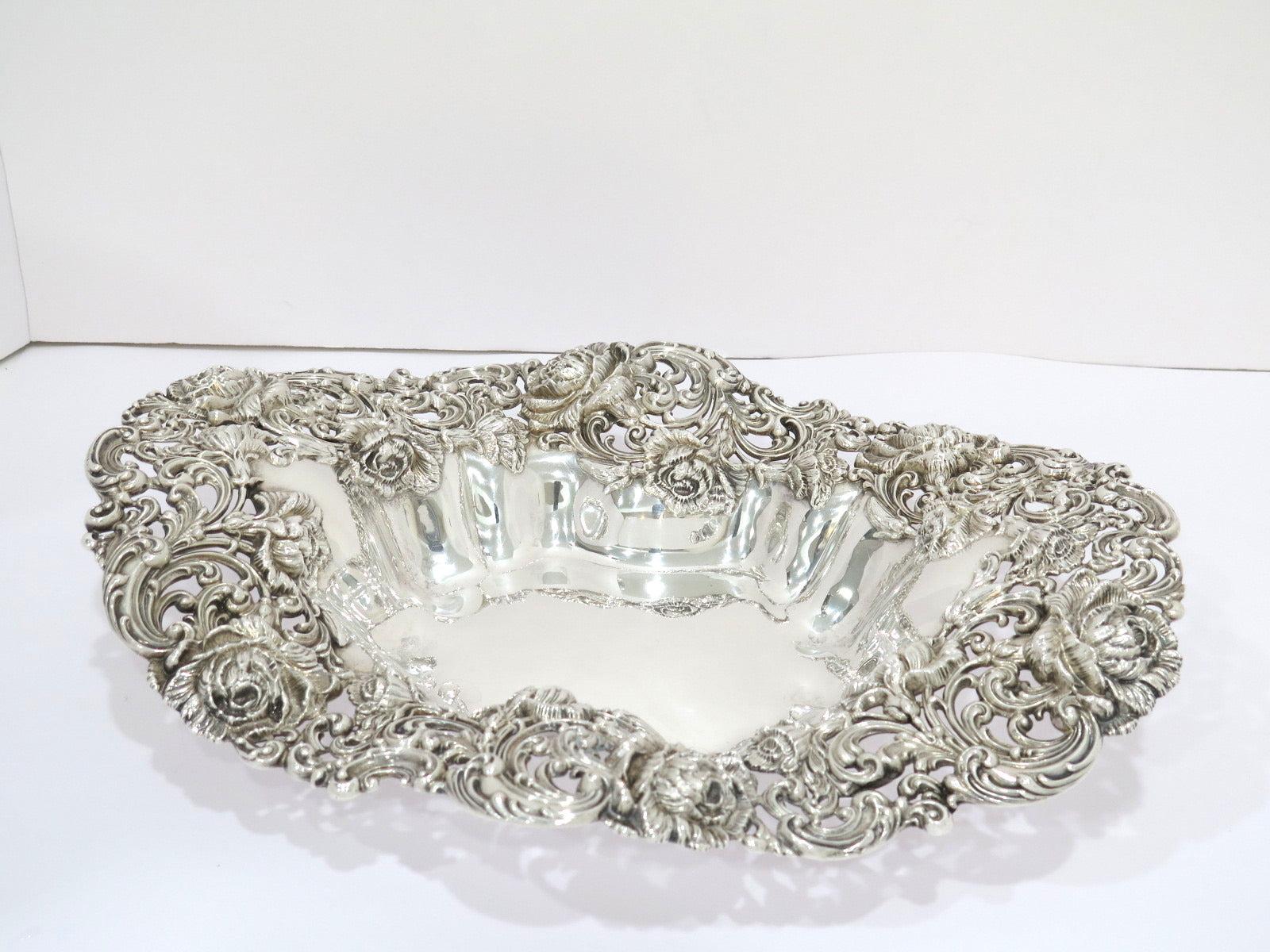 20th Century Two Sterling Silver Black, Starr & Frost Antique Floral Openwork Oval Bowls