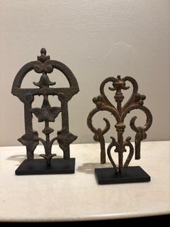 Two 17th Century French Iron Choir Screen Fragments, Mounted on Custom Bases
