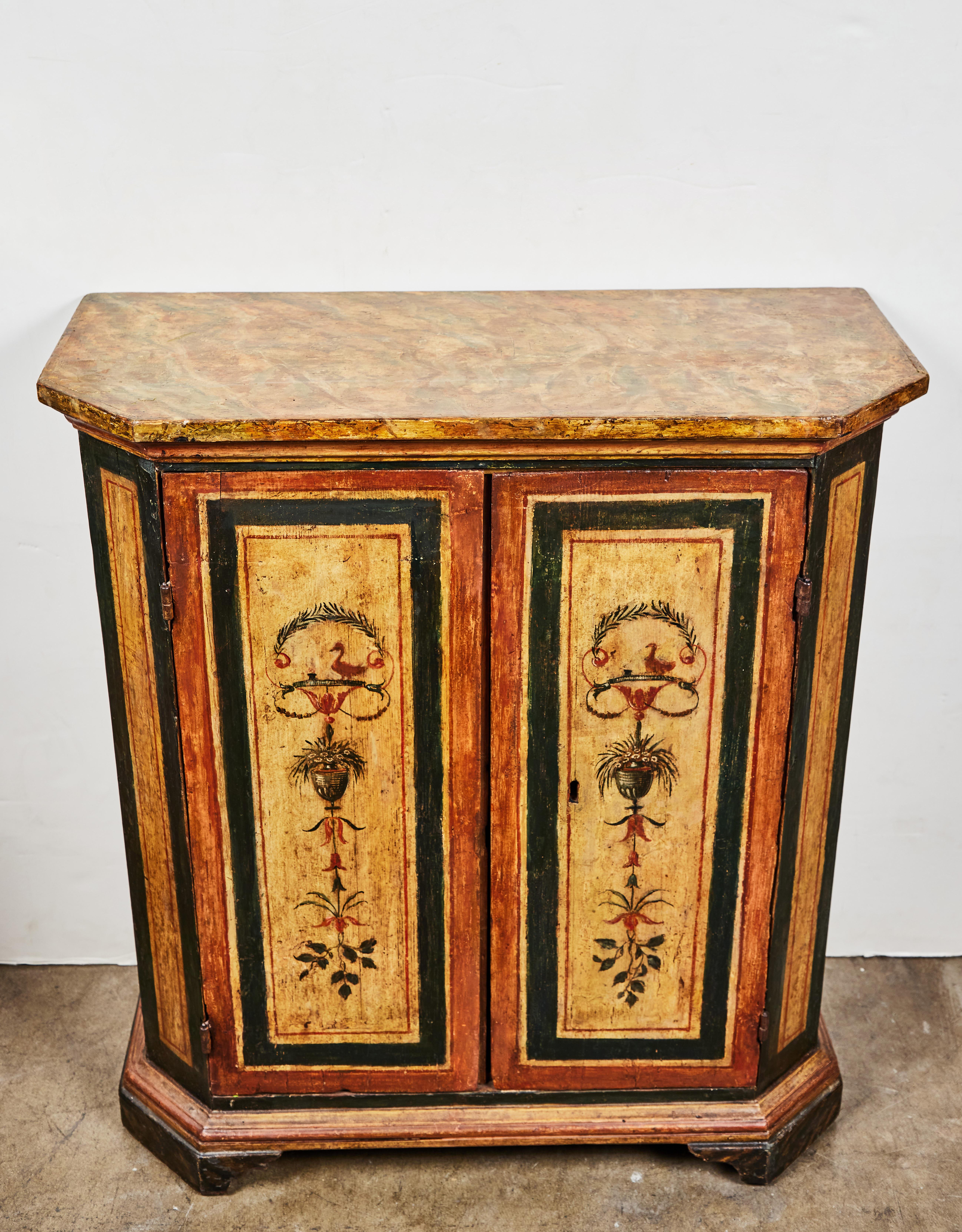 Hand-Carved Two, 18th Century, Italian, Hand Painted Cabinets For Sale