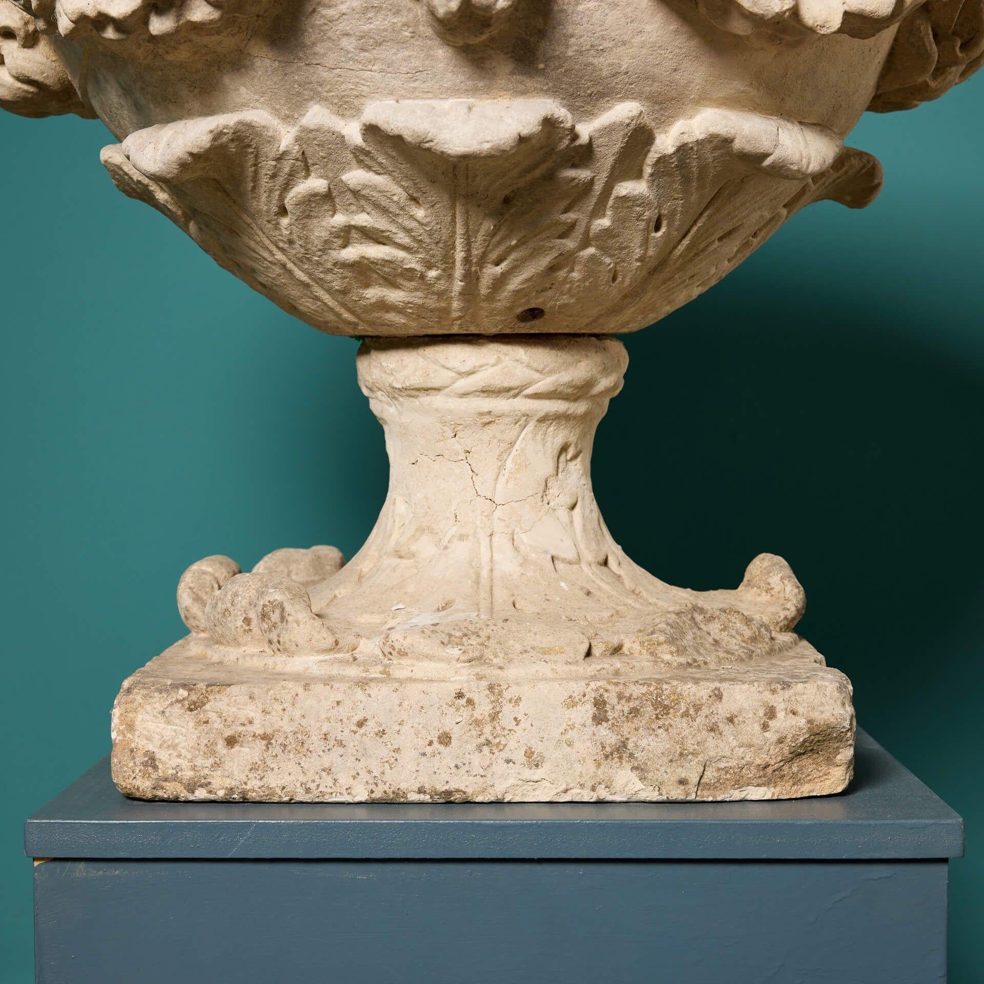 Two 18th Century English Carved Limestone Urns For Sale 5