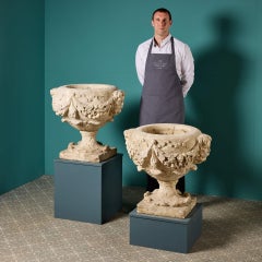 Dos urnas inglesas de piedra caliza tallada del siglo XVIII