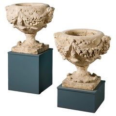 Used Two 18th Century English Carved Limestone Urns