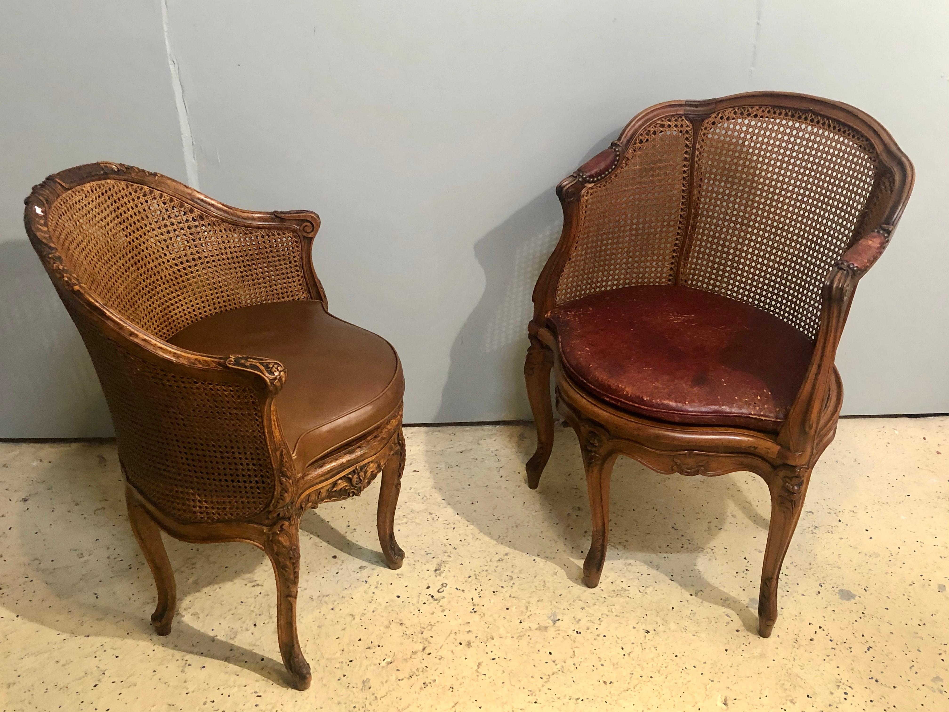 18th Century and Earlier Two 18th Century French Caned Bergere de Bureau, a Compatible Pair