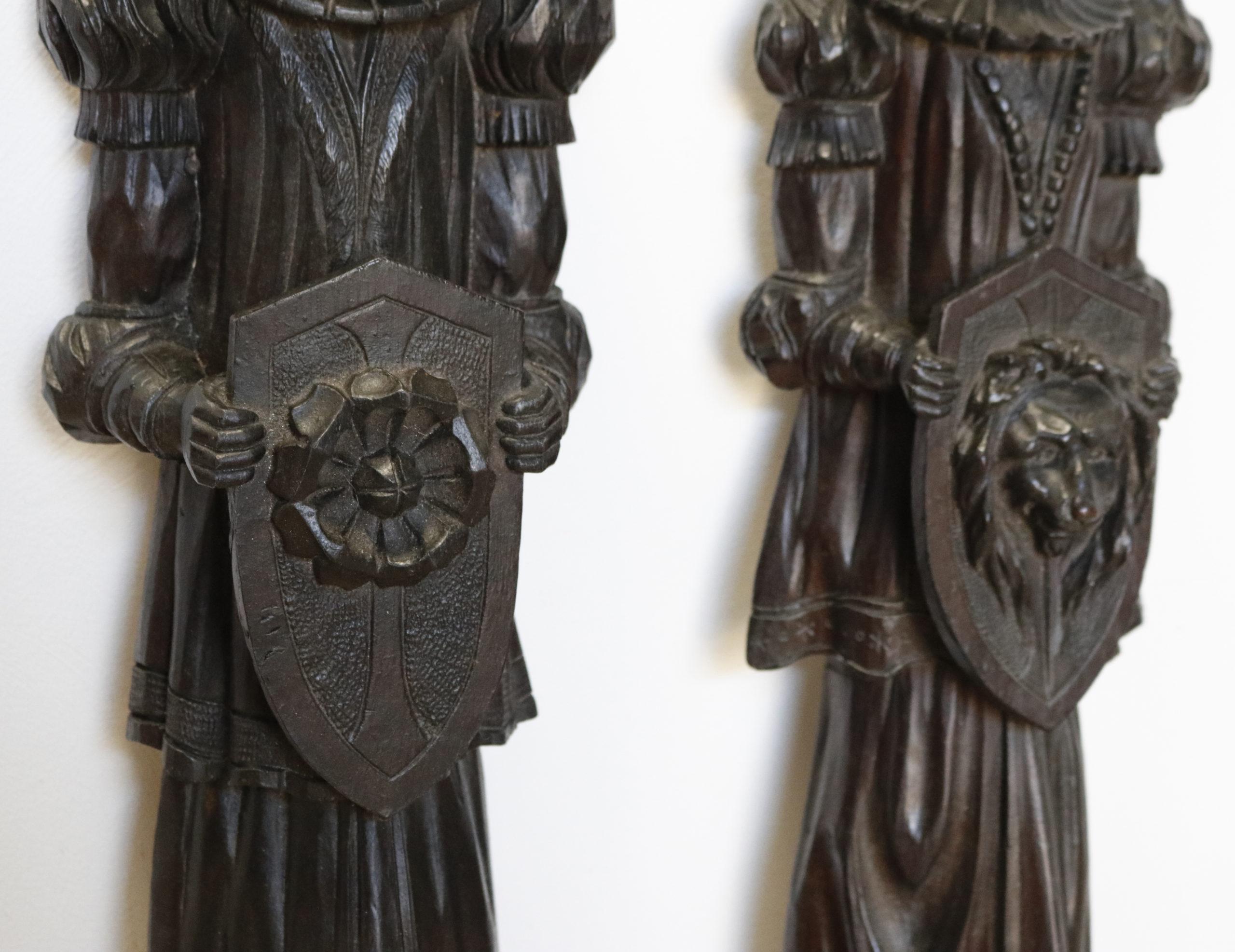 Two 18th Century Hand Carved Oak Figuresa Pair of Antique English Carved Oak Fig For Sale 1