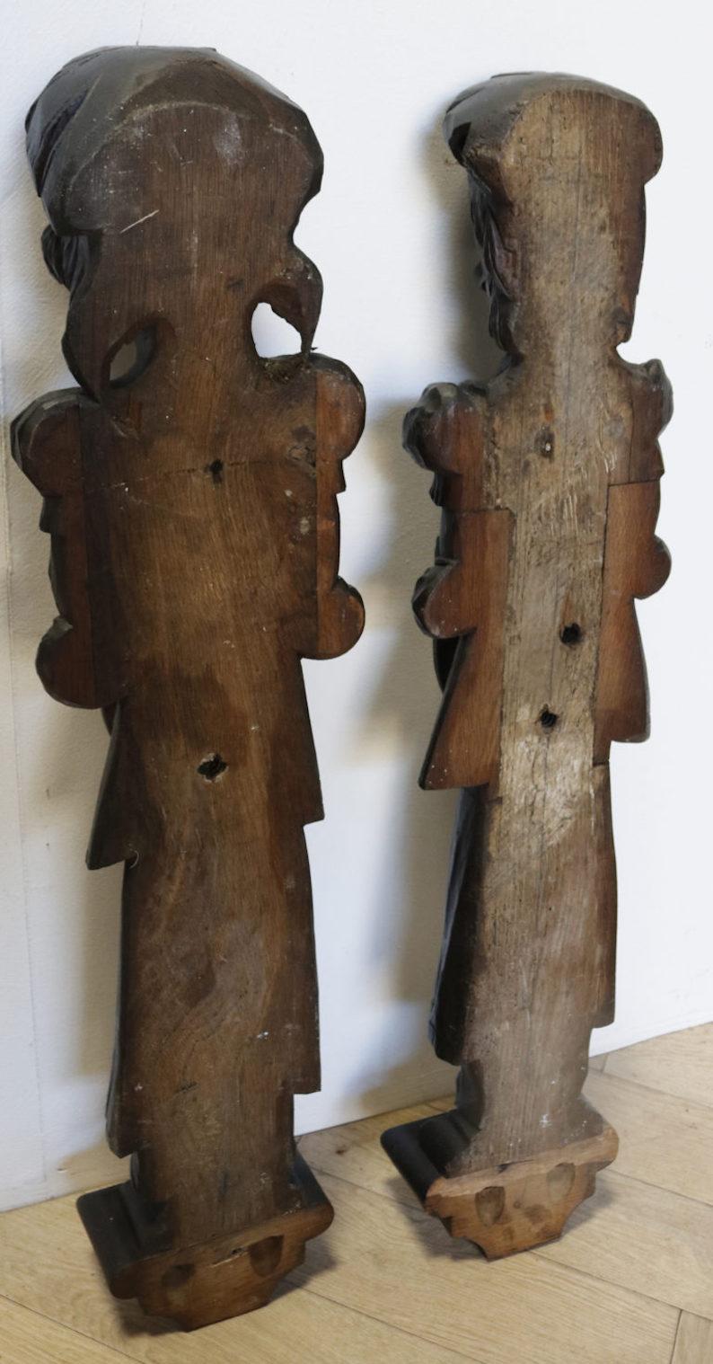 Two 18th Century Hand Carved Oak Figuresa Pair of Antique English Carved Oak Fig For Sale 2