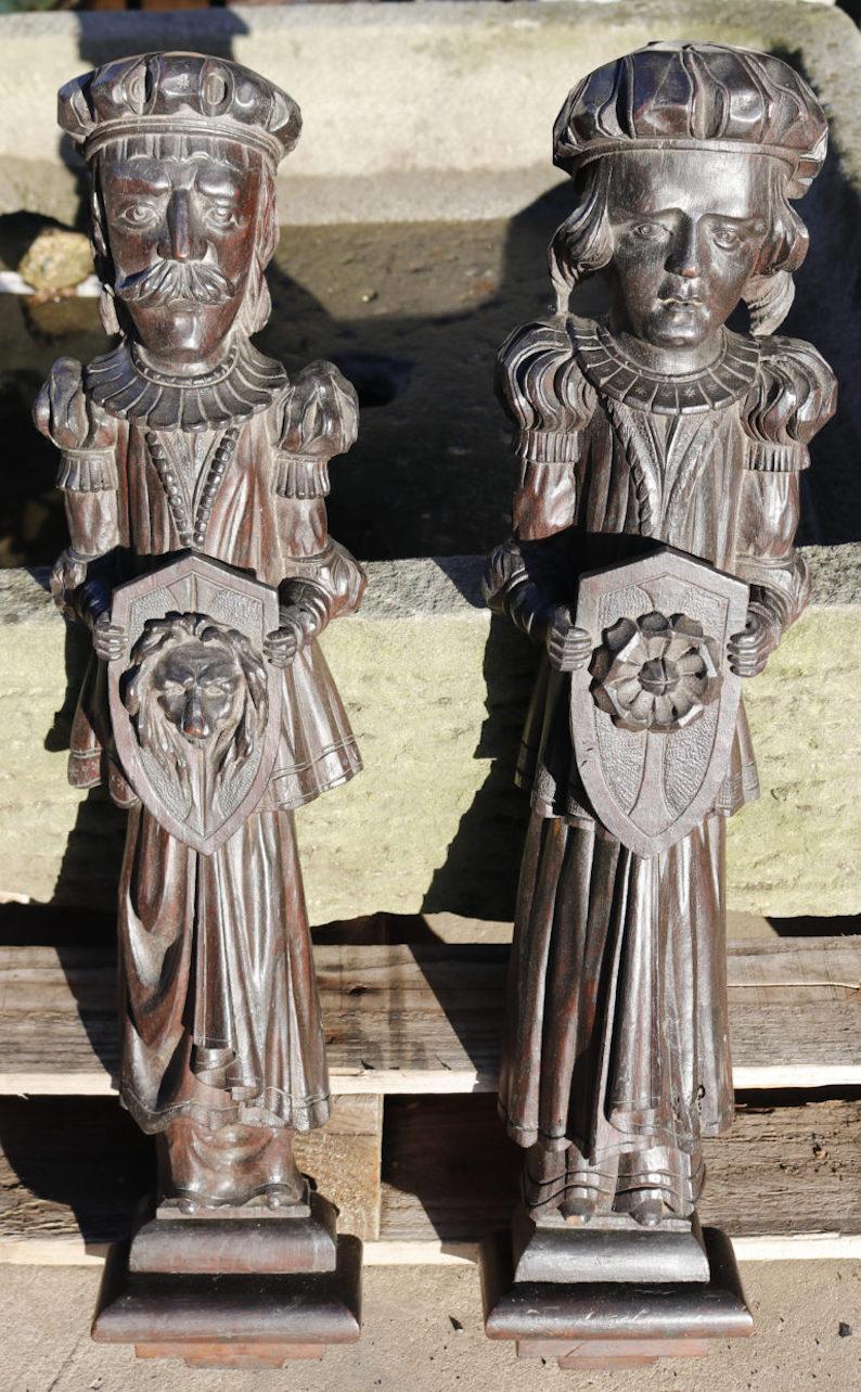 Two 18th Century Hand Carved Oak Figuresa Pair of Antique English Carved Oak Fig For Sale 3