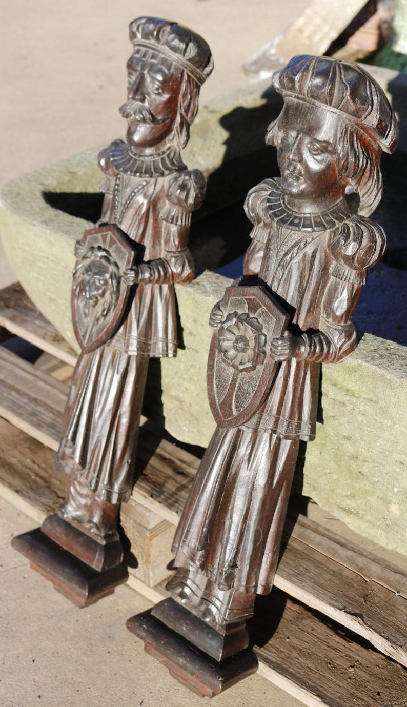 Two 18th Century Hand Carved Oak Figuresa Pair of Antique English Carved Oak Fig For Sale 4