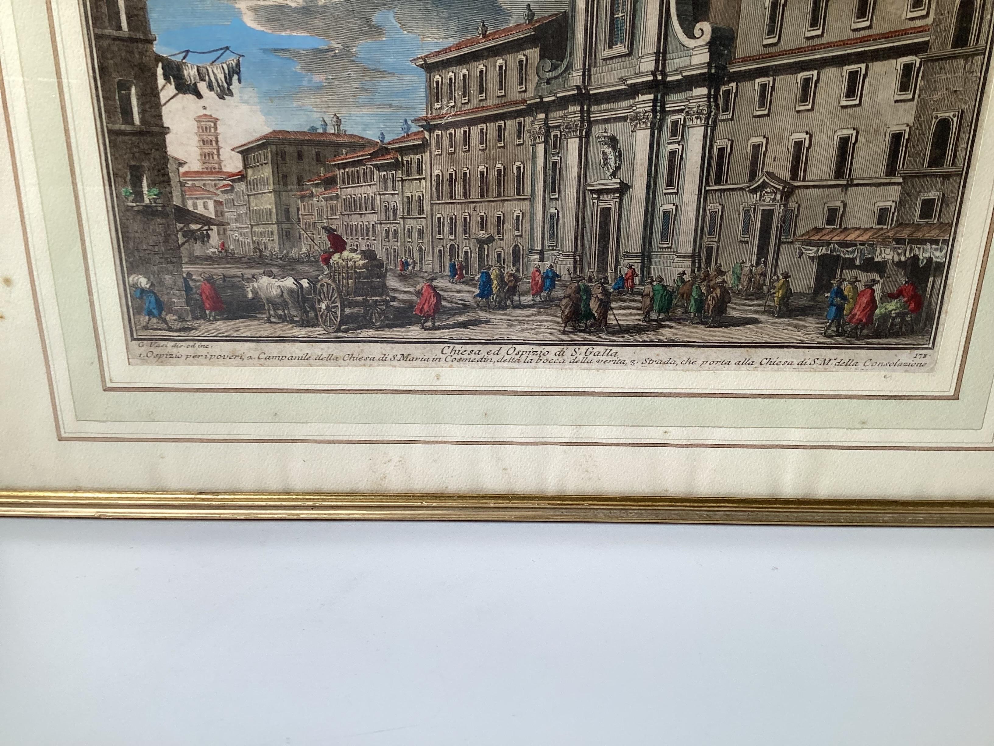 Two 18th Century Hand Colored Engravings by Giuseppe Vasi Framed 8