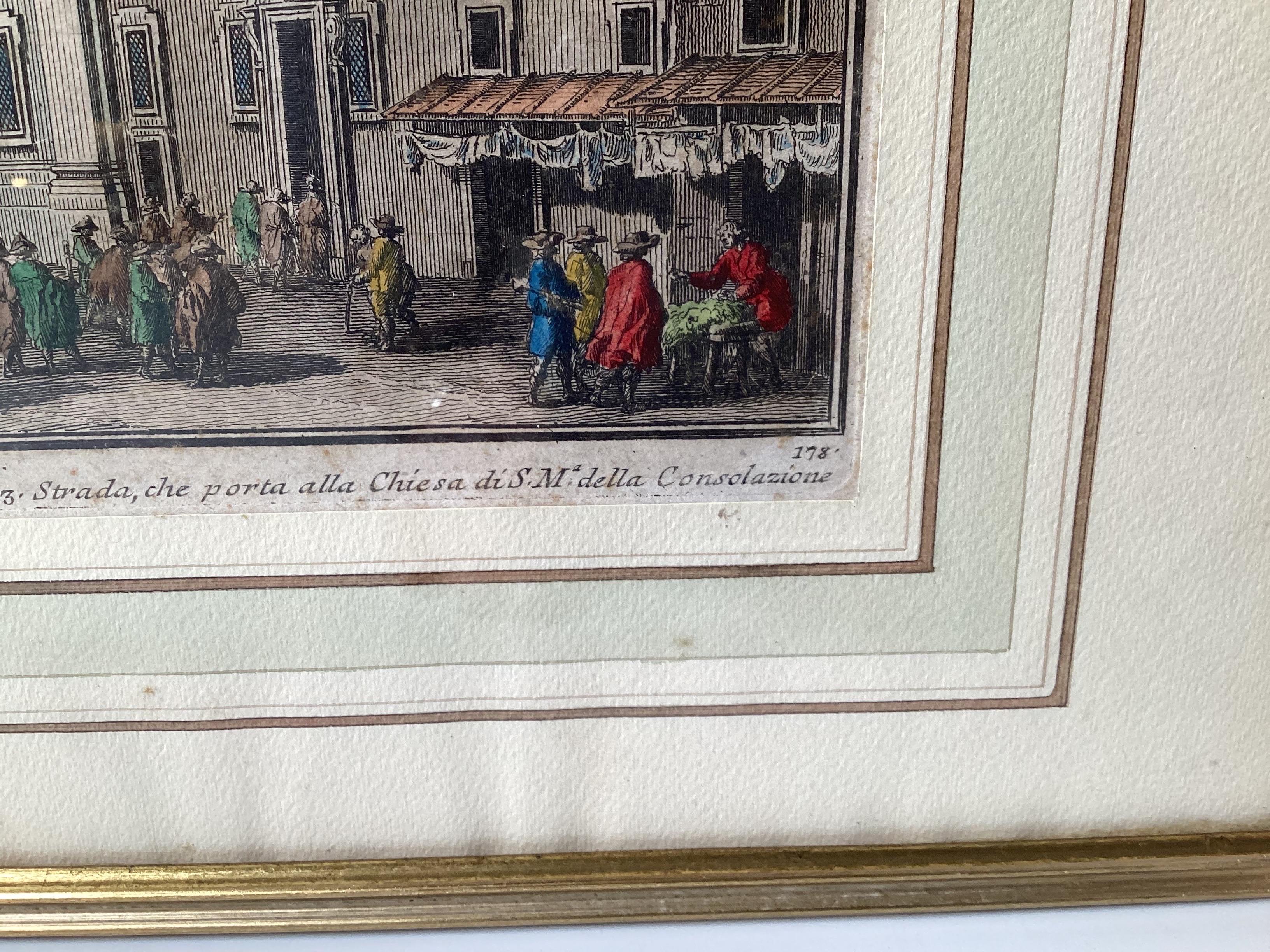 Two 18th Century Hand Colored Engravings by Giuseppe Vasi Framed 9