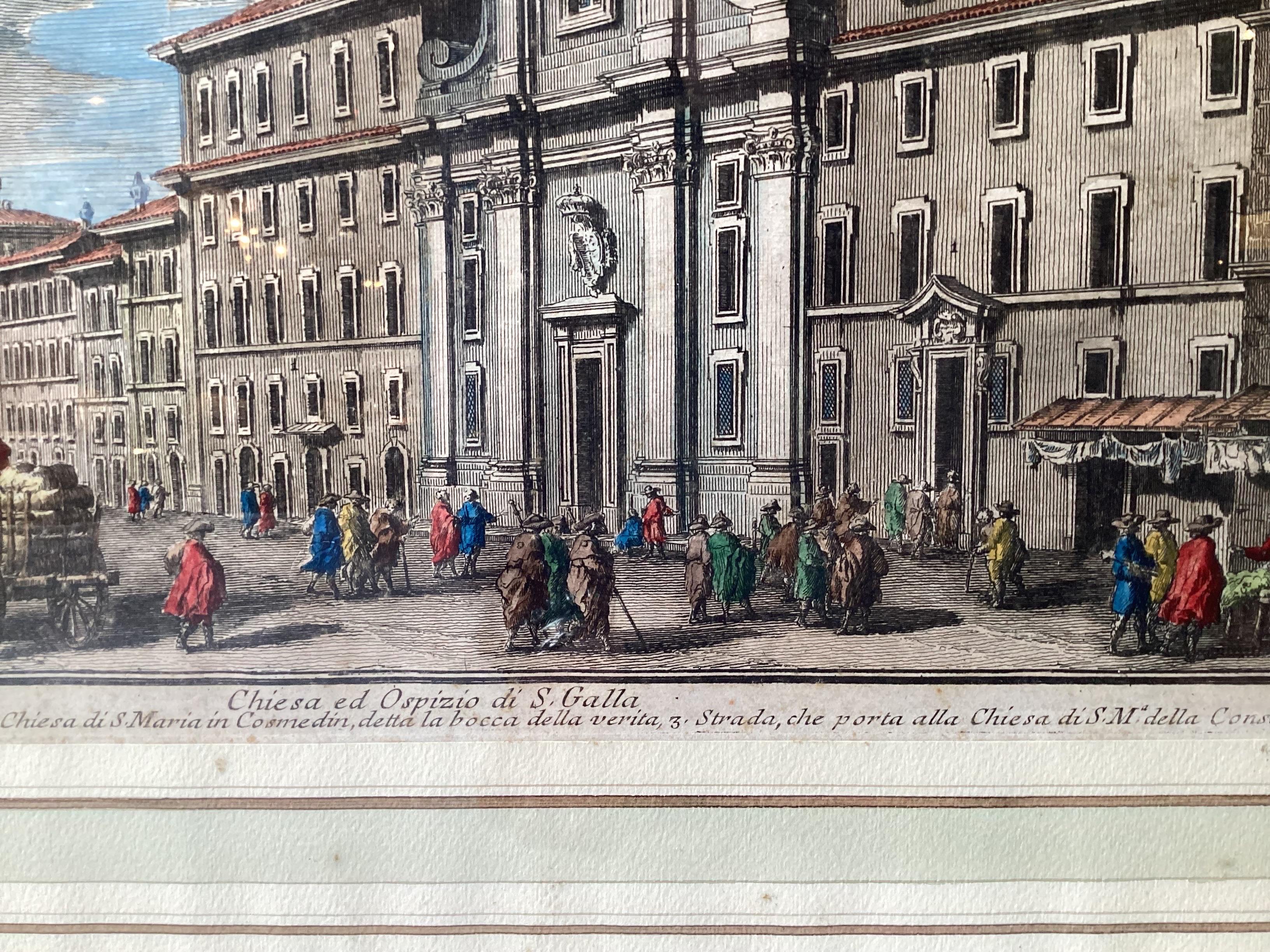 Two 18th Century Hand Colored Engravings by Giuseppe Vasi Framed 10