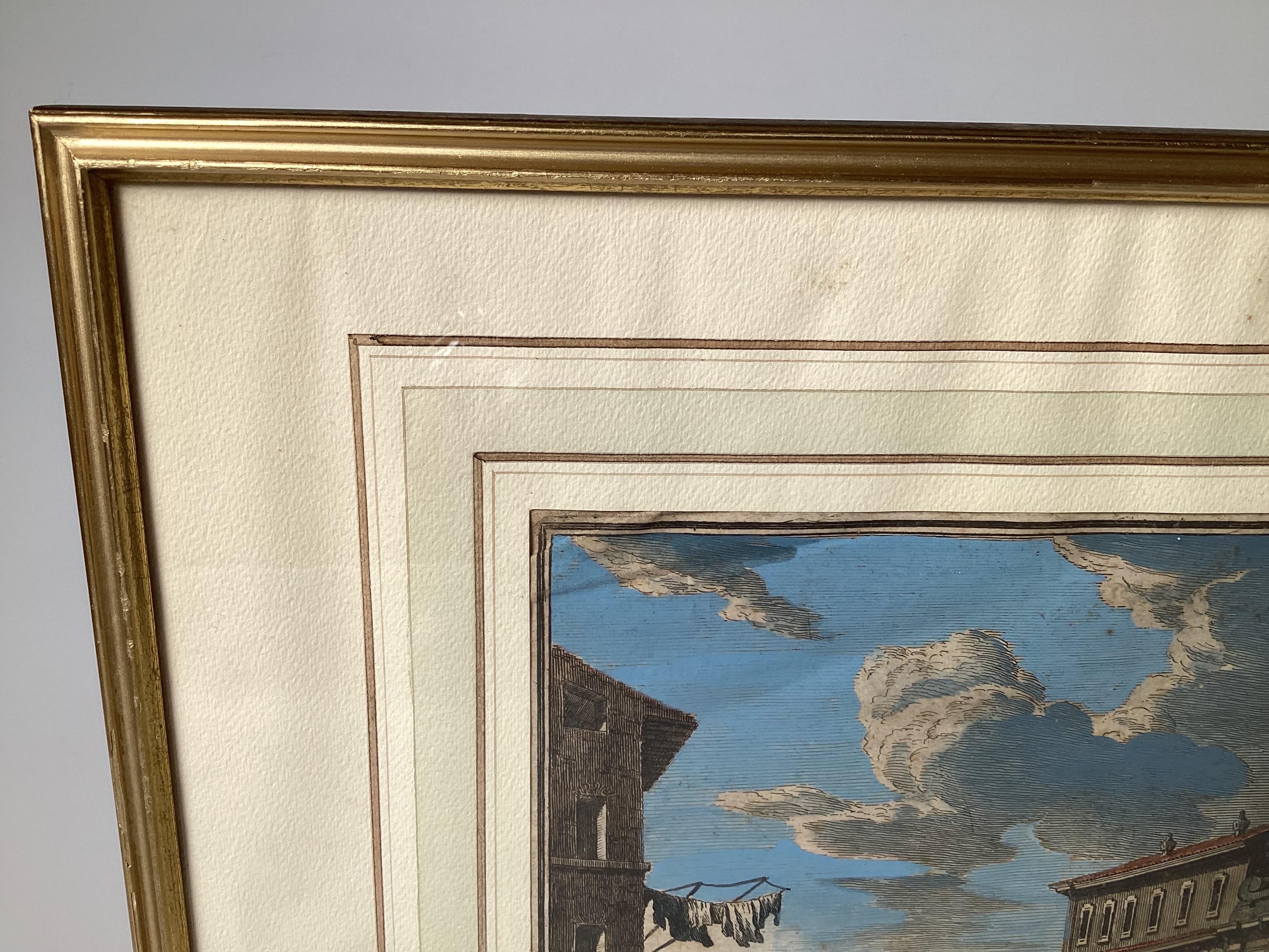 Two 18th Century Hand Colored Engravings by Giuseppe Vasi Framed 12