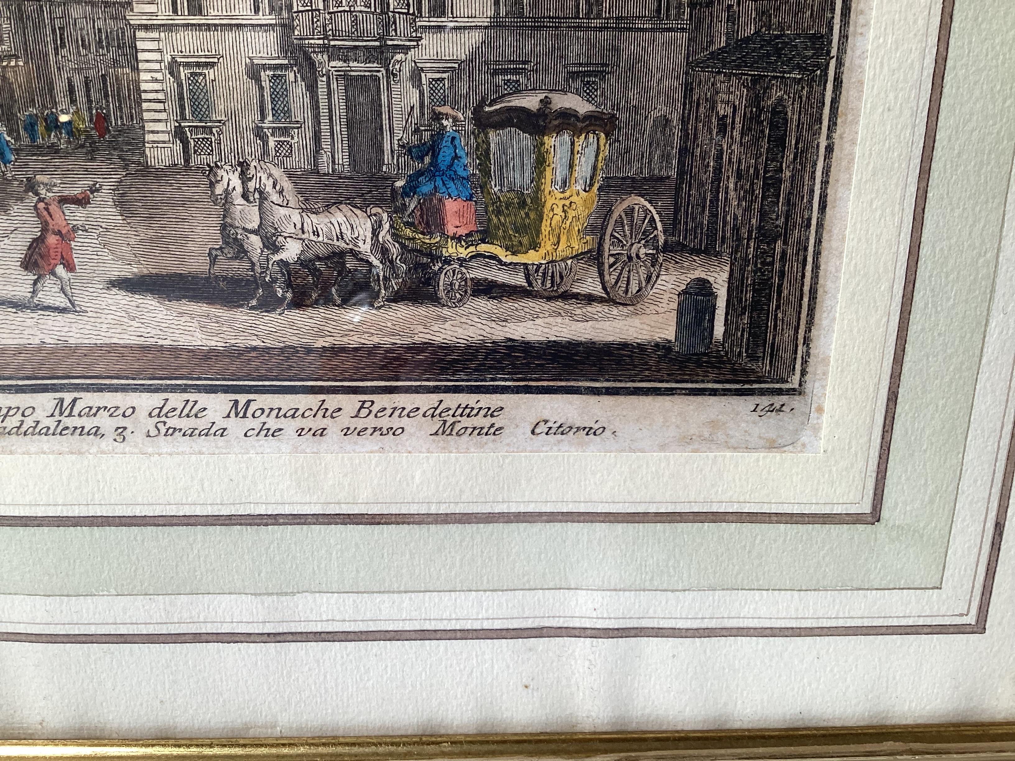 Two 18th Century Hand Colored Engravings by Giuseppe Vasi Framed 1