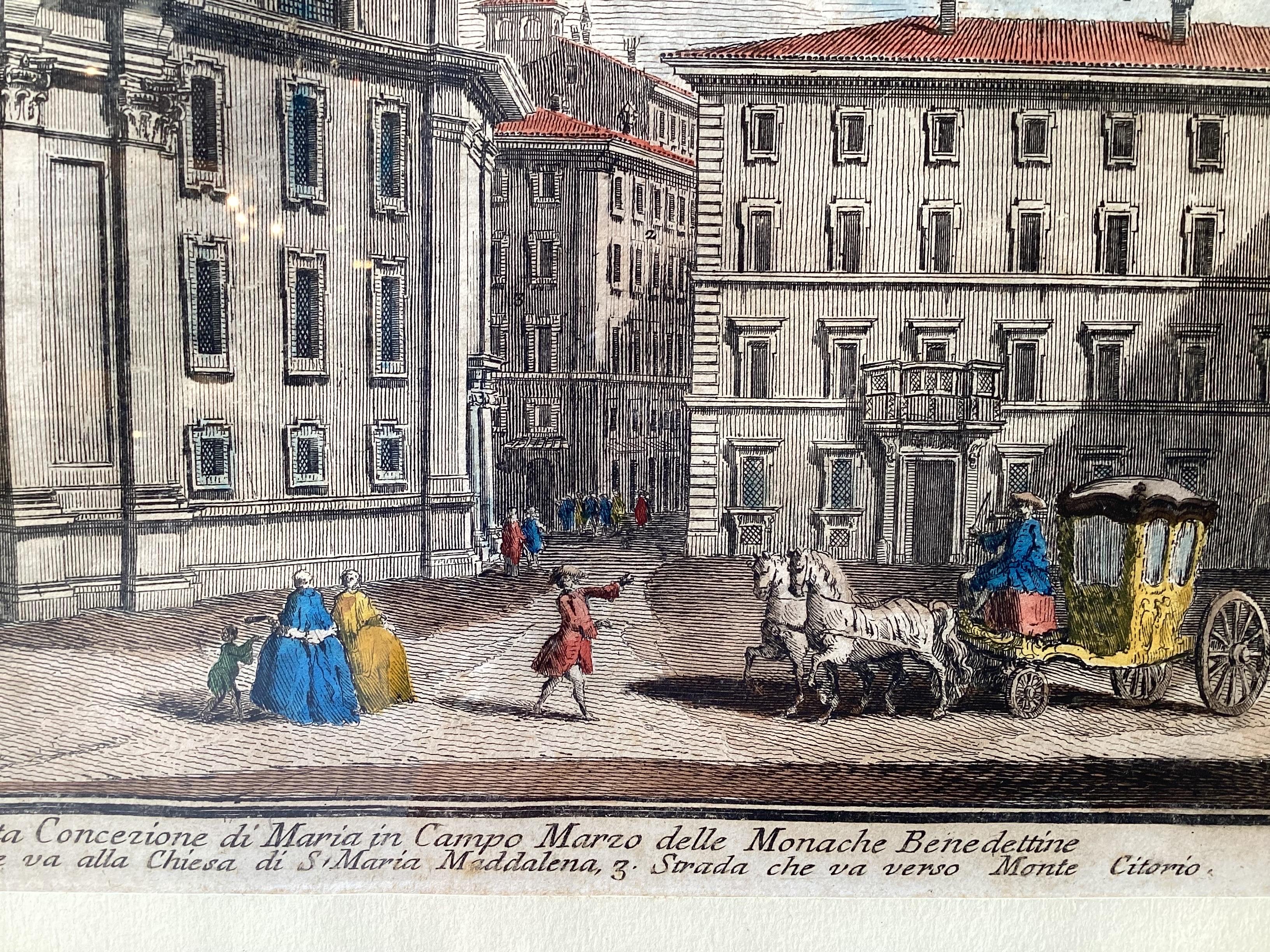 Two 18th Century Hand Colored Engravings by Giuseppe Vasi Framed 2