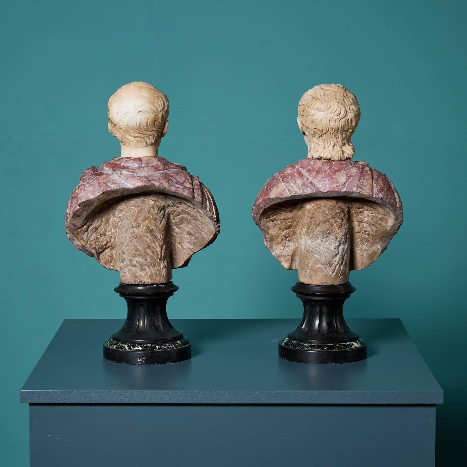 Two 18th Century Italian Marble Emperor Busts In Fair Condition For Sale In Wormelow, Herefordshire