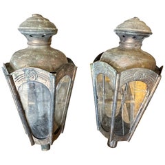 Zwei 1900er Art Nouveau Kupfer Italienische Prozession Kerzenlampen