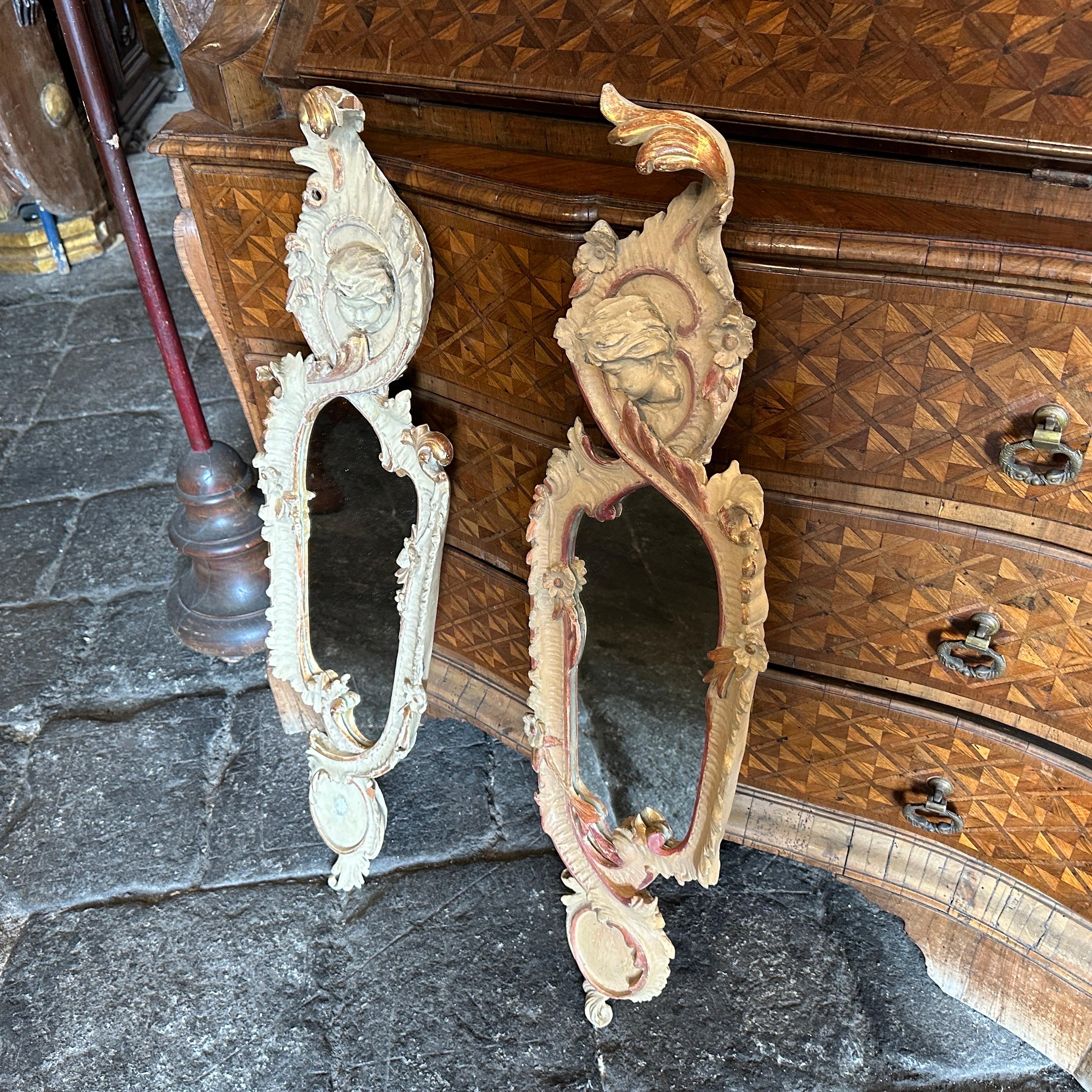 Two 1900s Art Nouveau Hand-Carved Lacquered Wood Italian Wall Mirrors For Sale 9