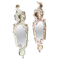 Two 1900s Art Nouveau Hand-Carved Lacquered Wood Italian Wall Mirrors