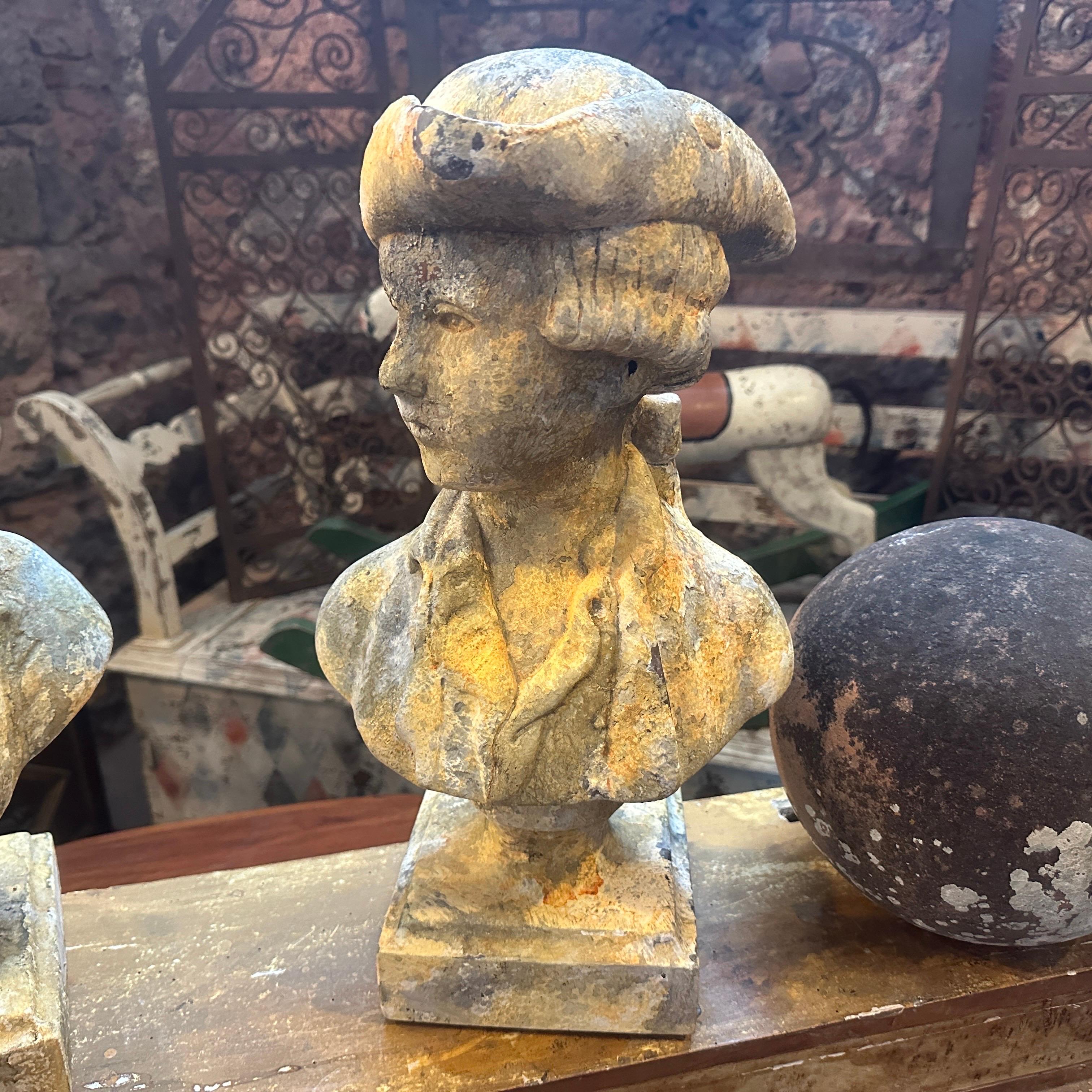 Hand-Carved Two 1900s Art Nouveau Patinated Wood Italian Busts of Two Young People