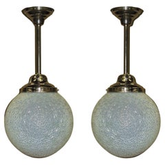 TWO 1920s Deco Ice Blue Globe Opalescent priced each