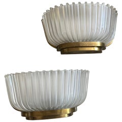 Two 1930s Archimede Seguso Art Deco Brass and Glass Italian Wall Sconces