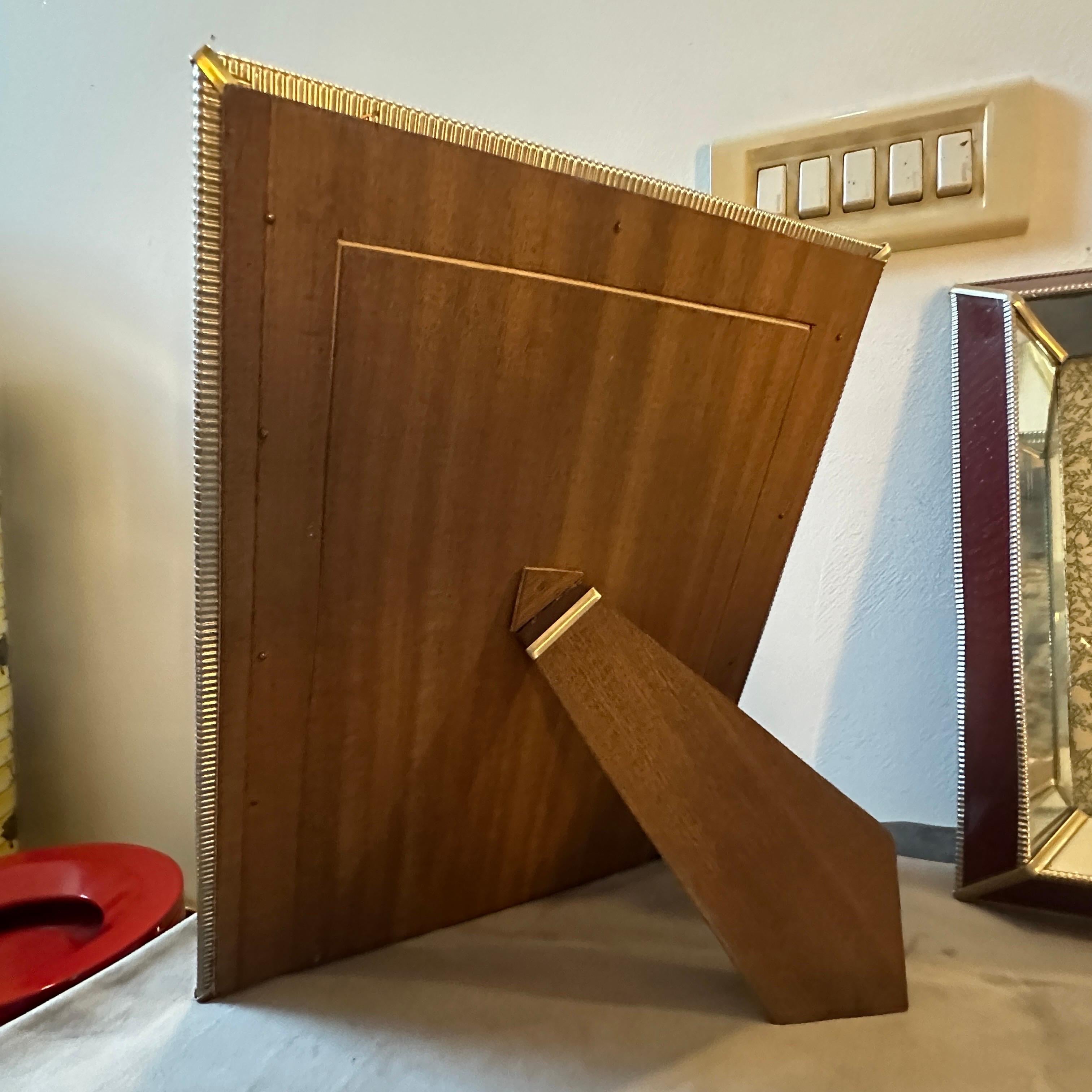 Two 1930s Art Deco Brass, Burgundy and Mirrored Glass Italian Picture Frames For Sale 3