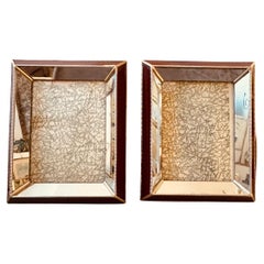 Due cornici italiane Art Deco anni '30 in ottone, borgogna e vetro specchiato