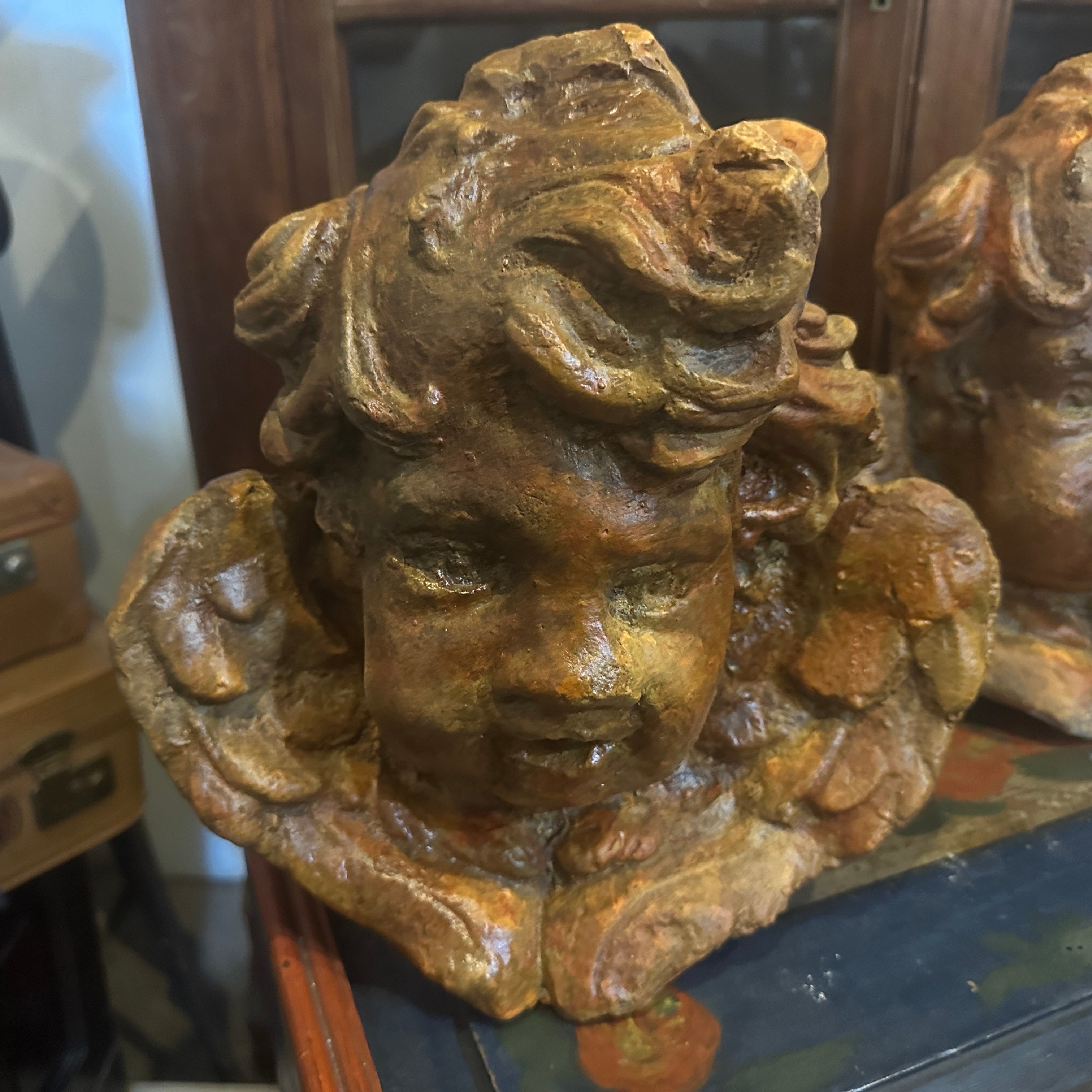 20th Century Two 1930s Baroque Style Stone Sicilian Angels For Sale