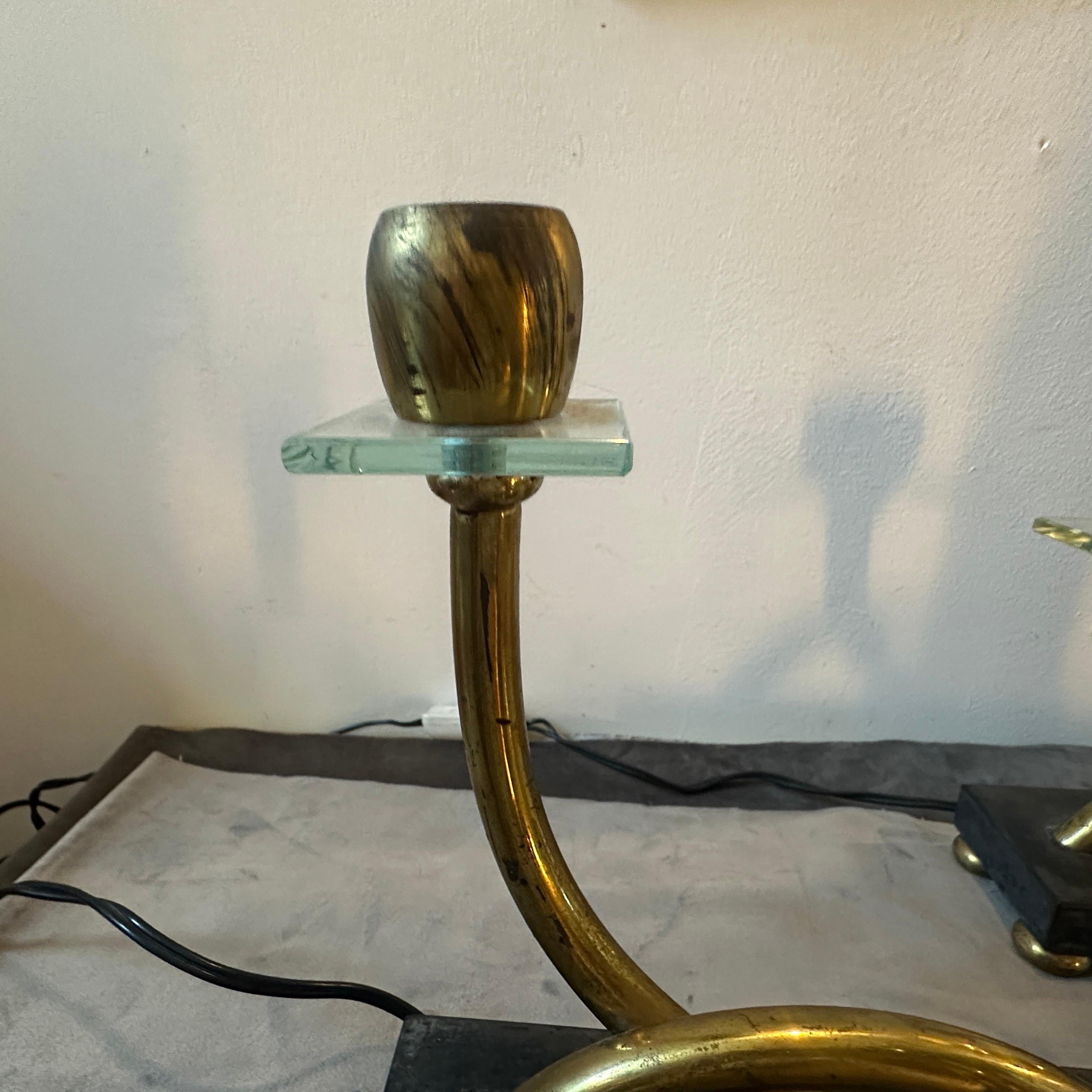 Two 1930s Giò Ponti style Art Deco Brass, Marble and Glass Italian Table Lamps For Sale 7