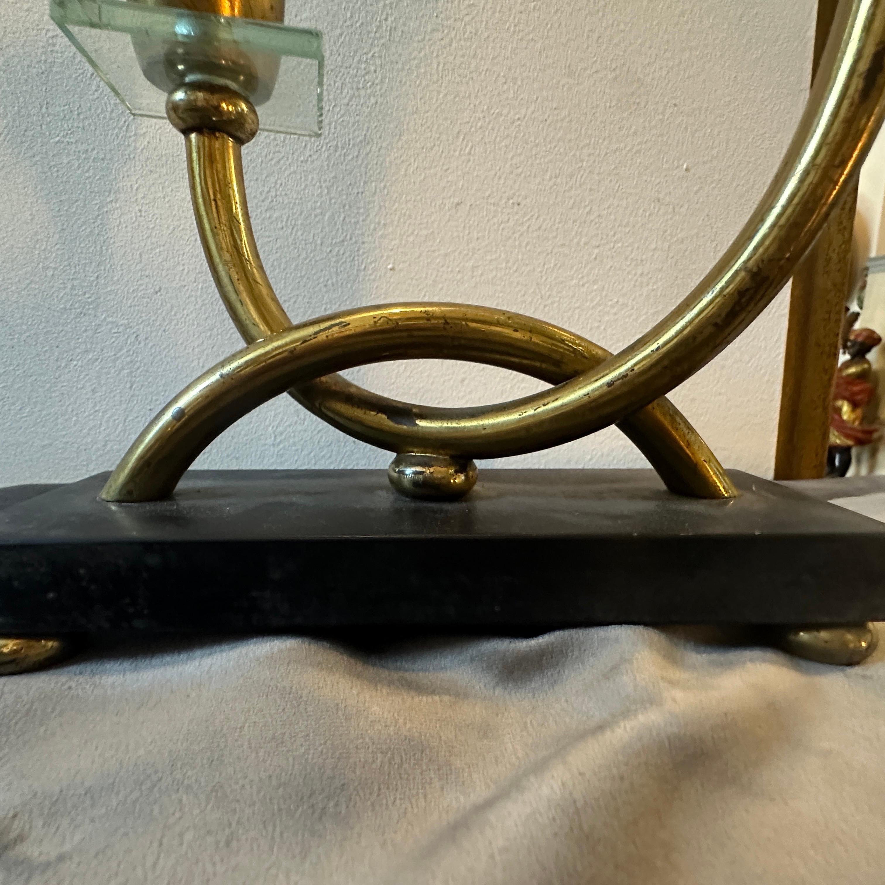 Two 1930s Giò Ponti style Art Deco Brass, Marble and Glass Italian Table Lamps For Sale 4