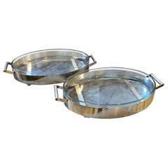Two 1940s Giò Ponti Attributed Art Deco Silver Plated  Italian Serving Trays