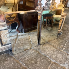 Two 1940s Gio Ponti Style Art Deco Brass and Wood Biscuit Shaped Wall Mirrors
