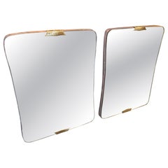 Two 1940s Gio Ponti Style Art Deco Brass and Wood Biscuit Shaped Wall Mirrors