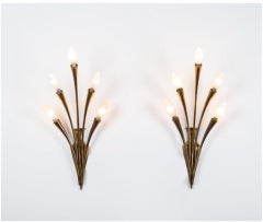 Two 1950 Mid-Century Modern Brass Wall Sconces by Oscar Torlasco for Lumi Milano