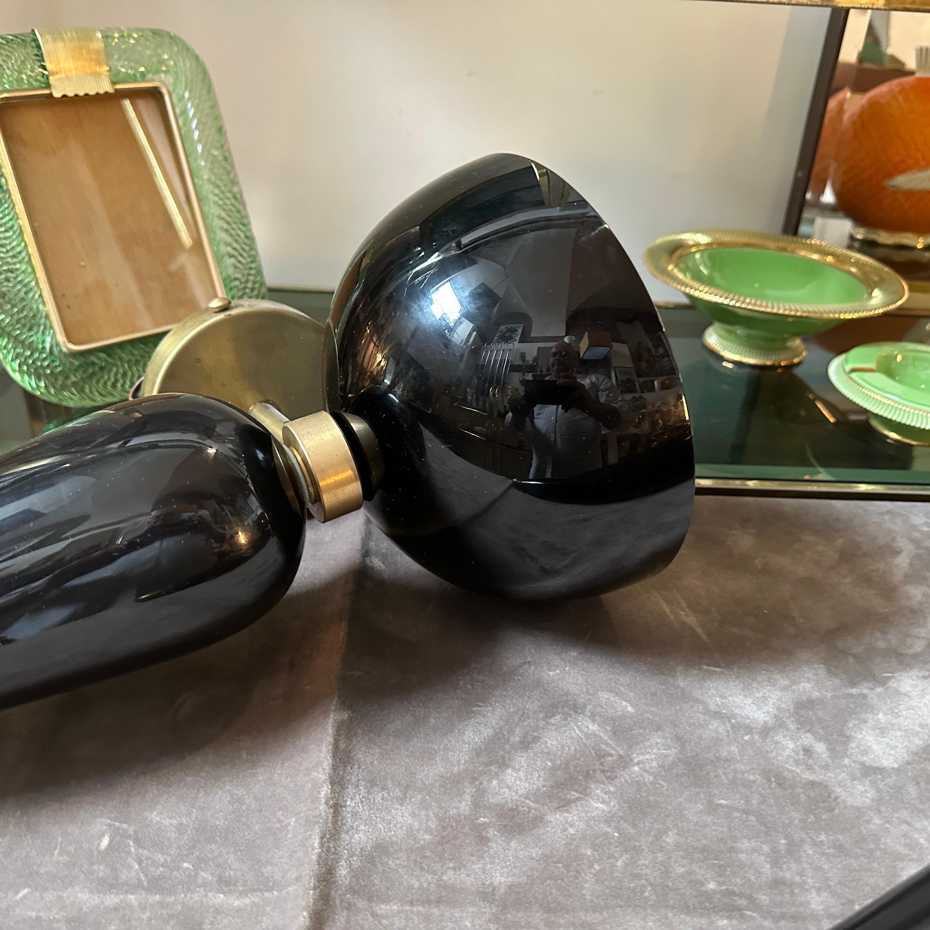 Two 1950s Art Deco Black and White Murano Glass and Brass Torchere Wall Sconces For Sale 6