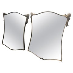 Two 1950s Gio Ponti Style Mid-Century Modern Solid Brass Italian Wall Mirrors