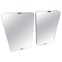 Two 1950s Gio Ponti Style Mid-Century Modern Wood and Brass Wall Mirrors