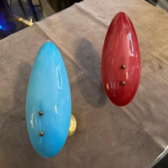 Two 1950s Mid-Century Modern Brass and Opaline Glass Italian Wall Sconces