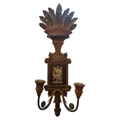 Two 1950s Neo Classic Style Lacquered Wood Florentine Wall Sconces