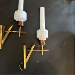 Two 1950s Stilnovo Style Mid-Century Modern Brass and Glass Italian Wall Sconces
