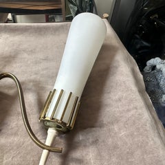 Two 1950s Stilnovo Style Mid-Century Modern Brass and Glass Italian Wall Sconces