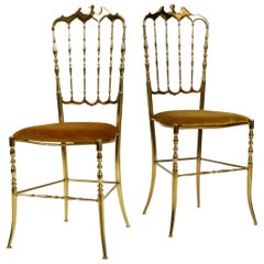 Two 1960s Brass Chiavari Chairs Designed by Giuseppe Gaetano Descalzi