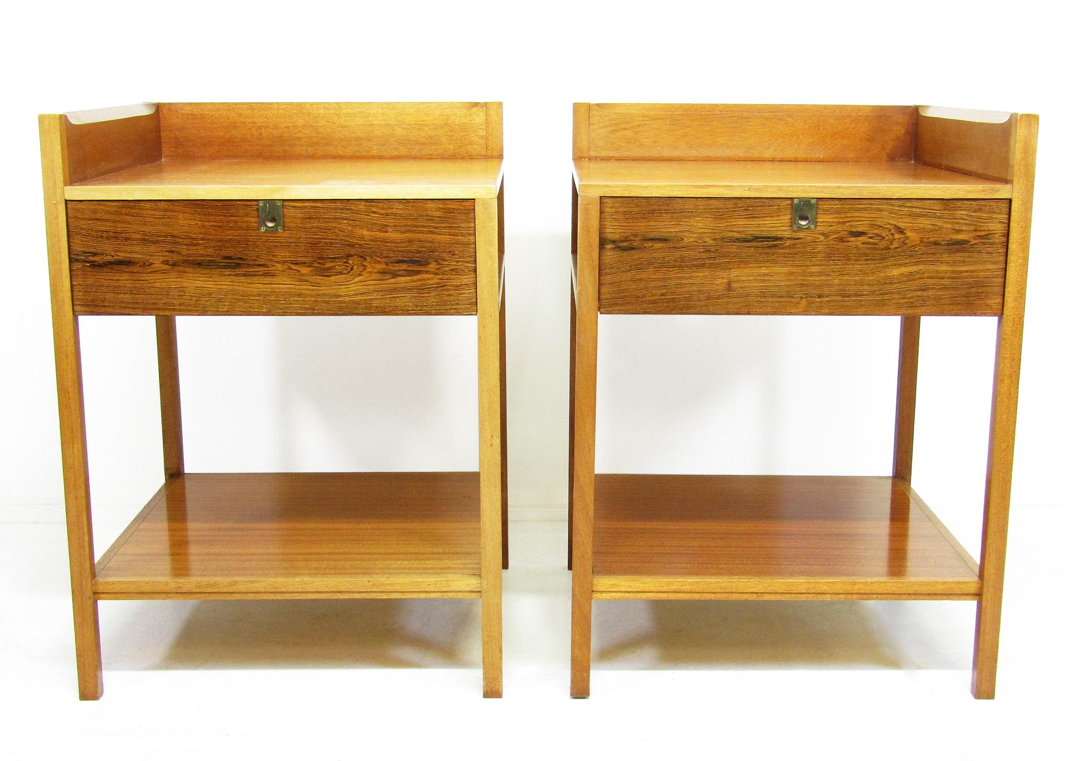 Mid-Century Modern Two 1960s Campaign Bedside Nightstands in Rosewood & Mahogany