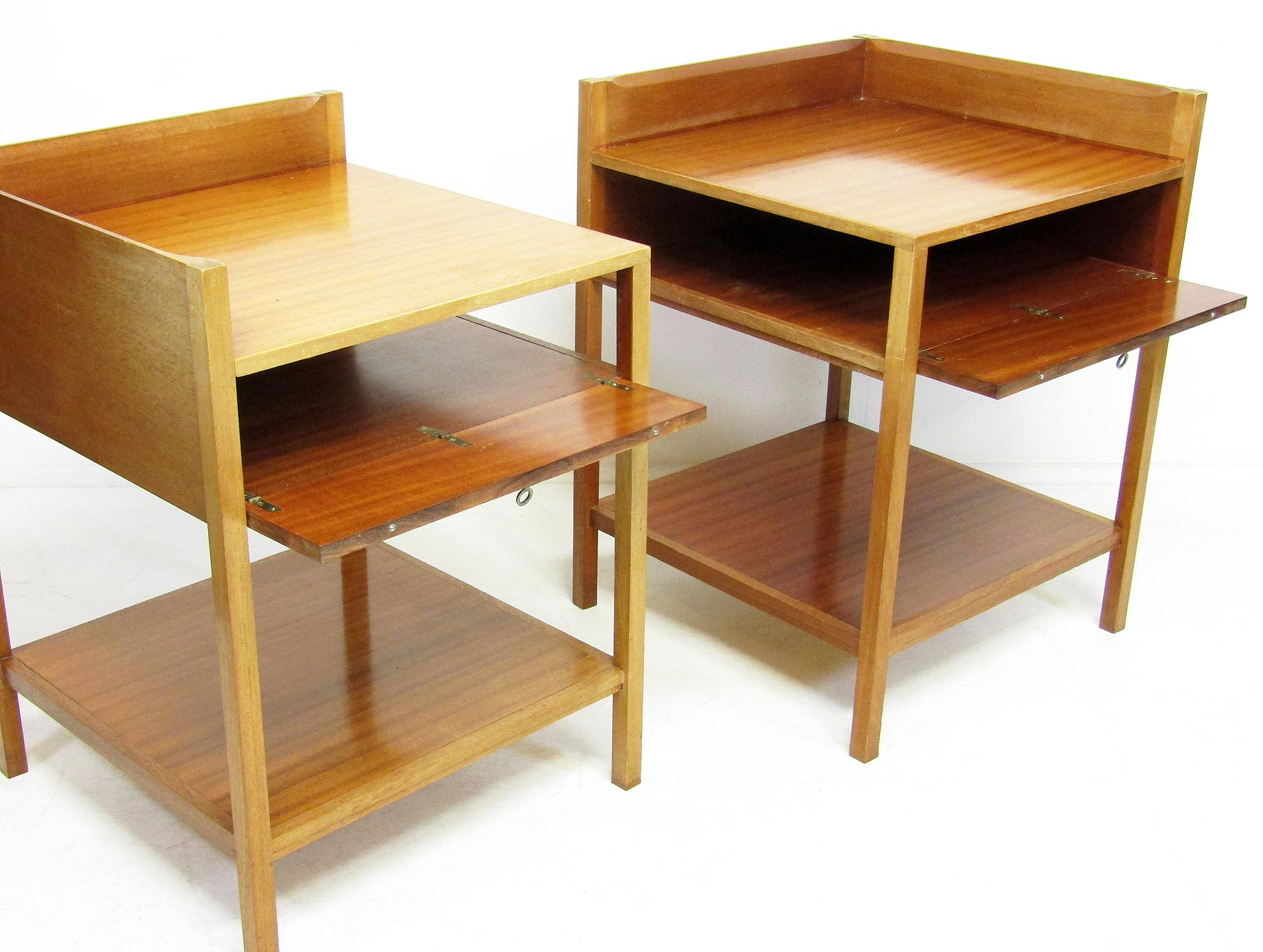 British Two 1960s Campaign Bedside Nightstands in Rosewood & Mahogany