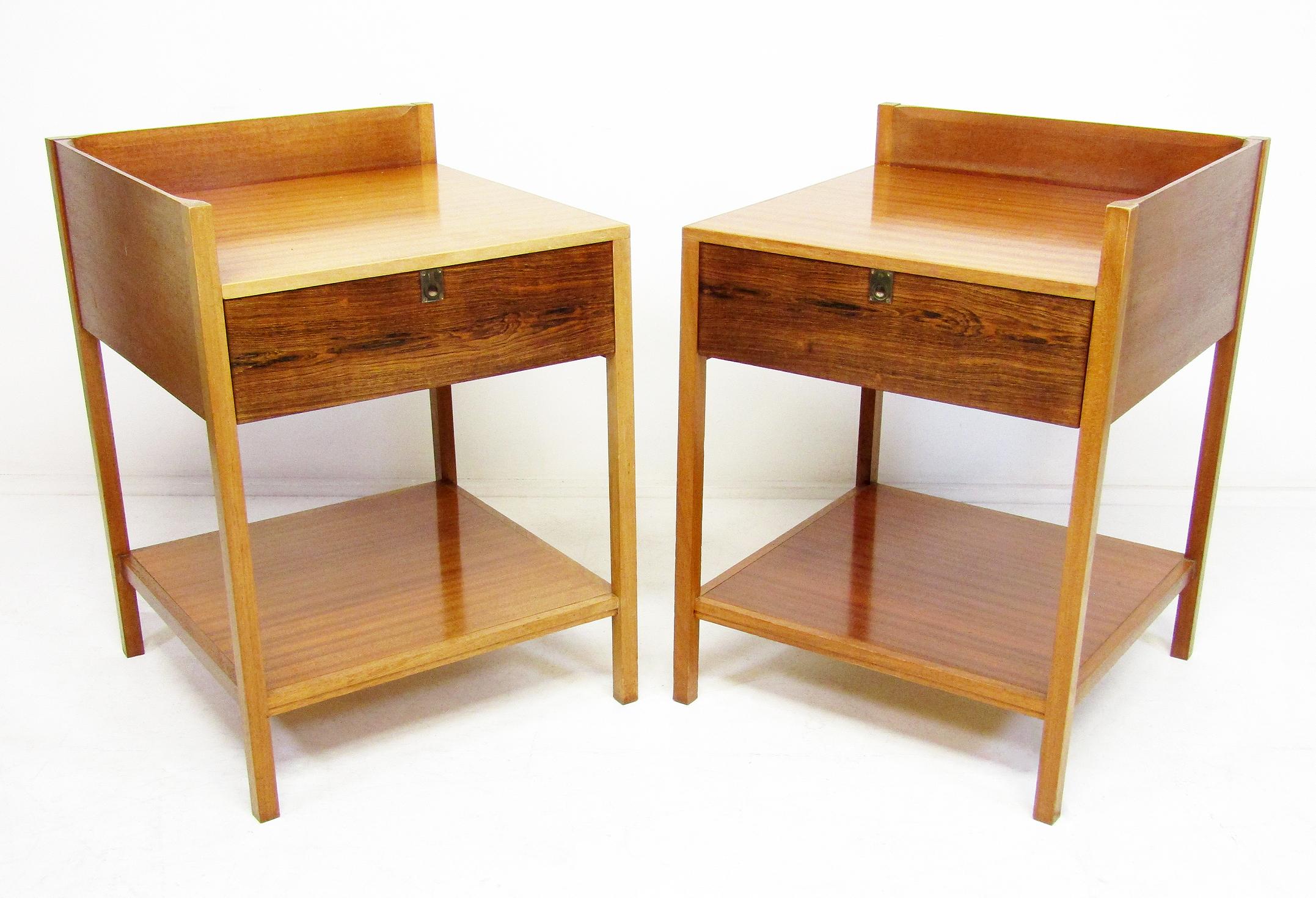 Two 1960s Campaign Bedside Nightstands in Rosewood & Mahogany In Good Condition In Shepperton, Surrey