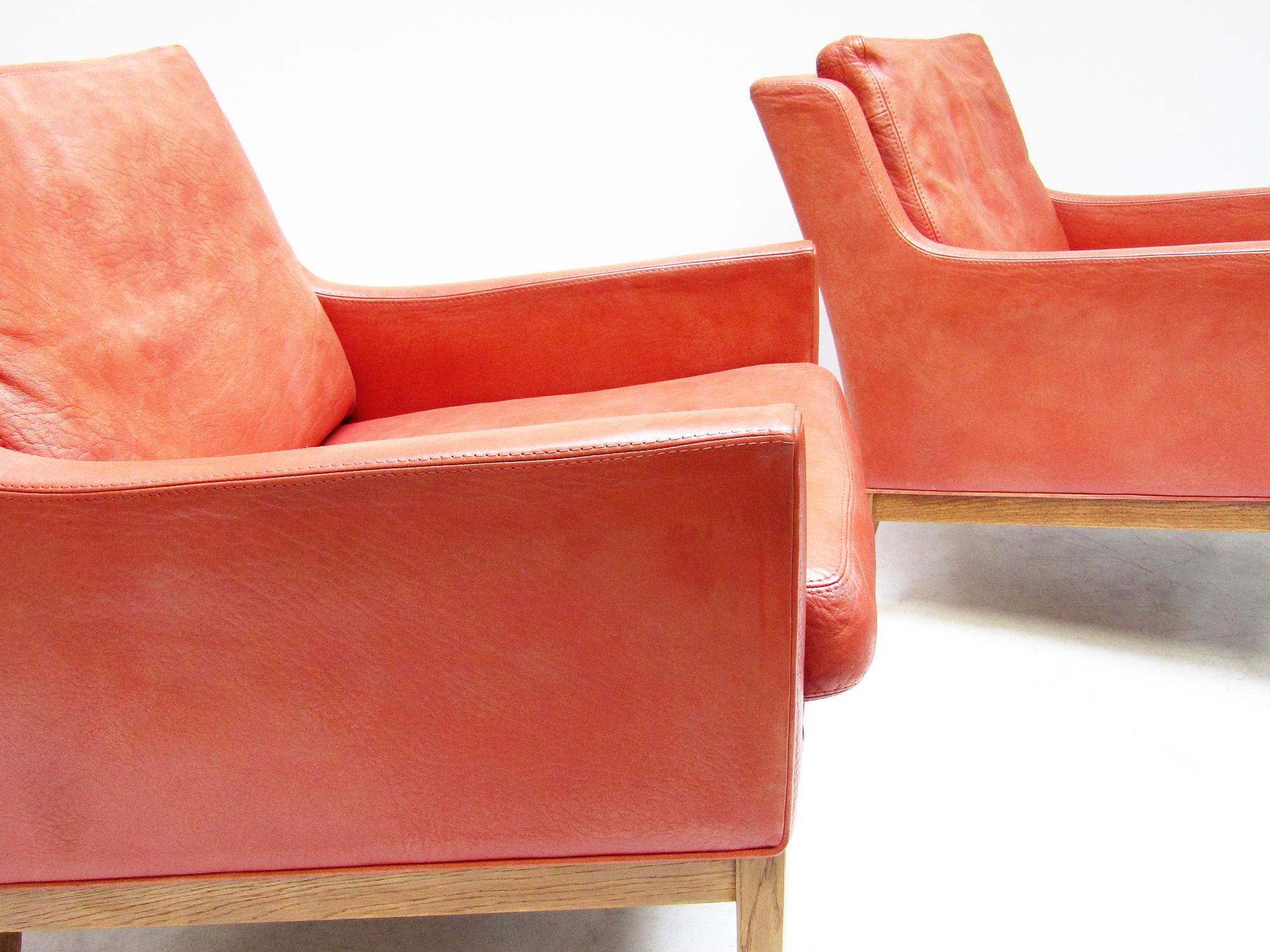 Two 1960s Danish Lounge Chairs in Leather & Oak by Kai Lyngfeldt Larsen 5